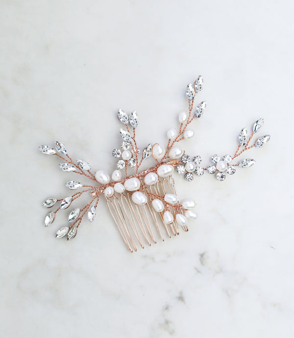 wedding hair comb rose gold