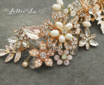 'MARION' Hair Comb with Leaves Pink Flowers