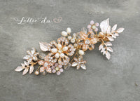 'MARION' Hair Comb with Leaves Pink Flowers