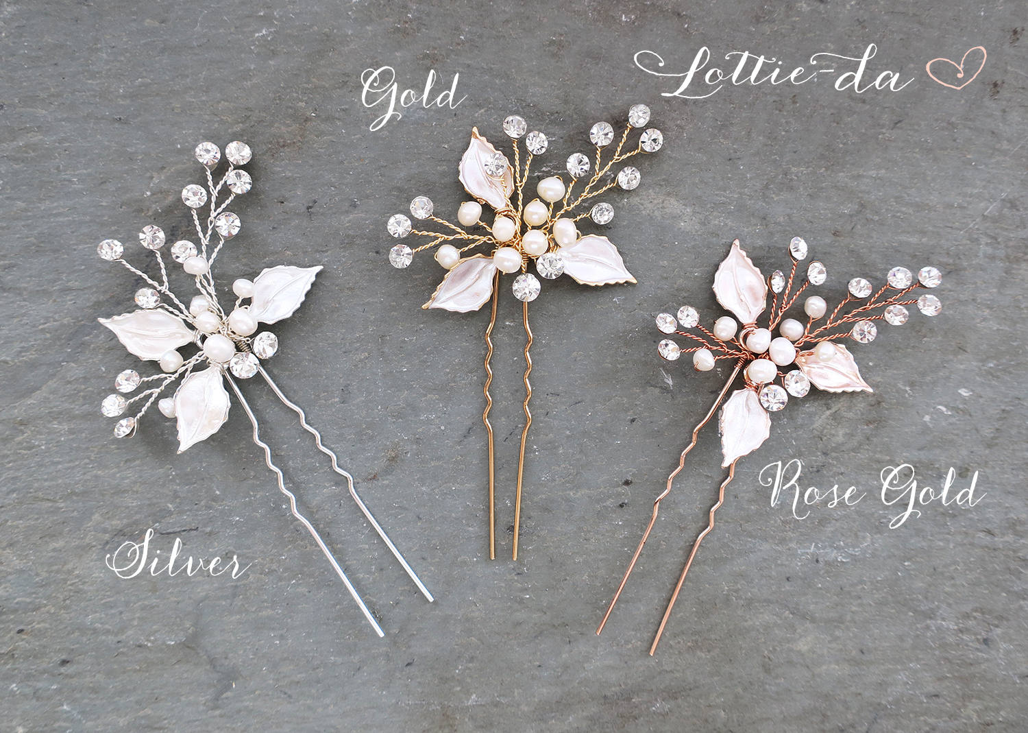 Bridal Boho Vintage Hair Pin Set in Rose Gold, Gold or Silver – Lottie-Da  Designs Inc.